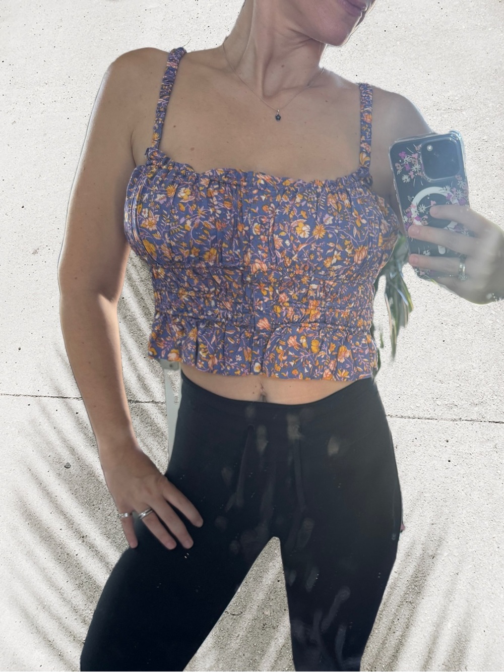 J. Crew Lavender Floral Smocked Crop Top